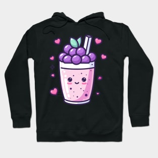 Kawaii Boba Tea Drink with Blueberries and Hearts | Cute Food Design Hoodie